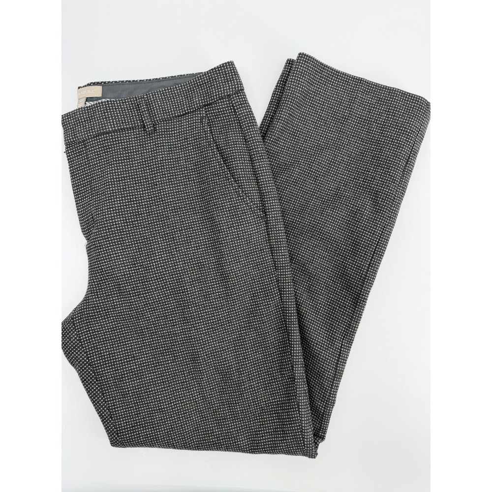 Banana Republic Womens Gray Micro Check Dress Pants Straight Leg wool 12 Office